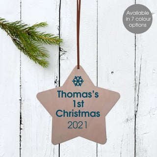 Personalised Bauble Star Baby's 1st Christmas Wooden Tree Decoration