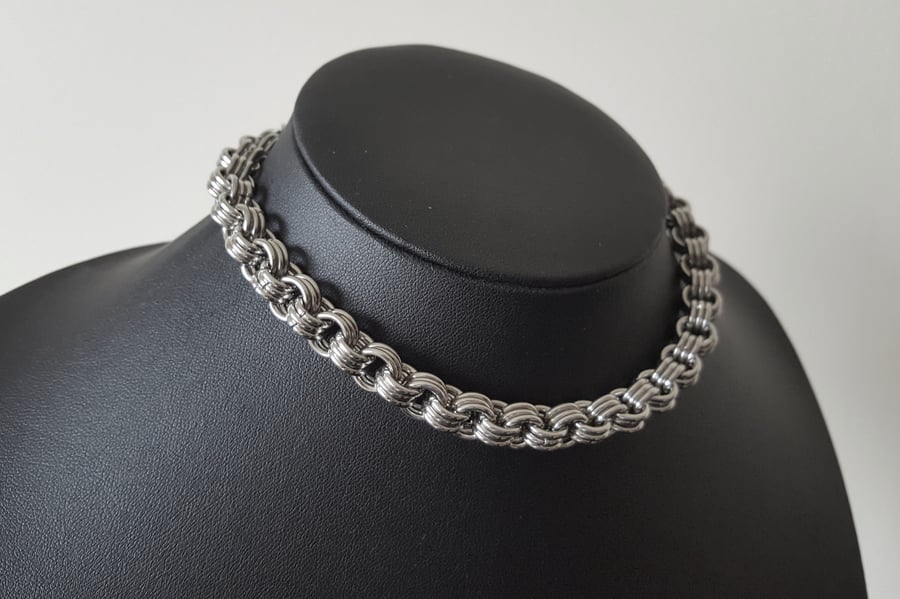 Chunky Chain '3 in 3' Cable Link Chainmail Choker - Stainless Steel Necklace