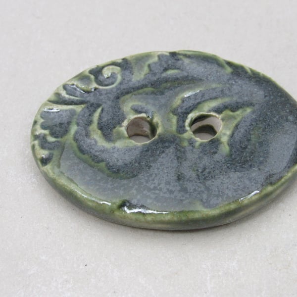 Large Forest Green Brocade Oval Handmade Ceramic Button
