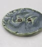 Large Forest Green Brocade Oval Handmade Ceramic Button - Image 1