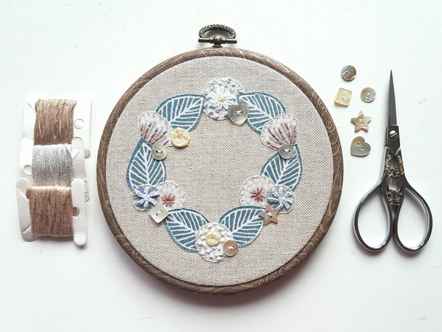 Floral Garland Hoop with Freemotion Sewn Applique