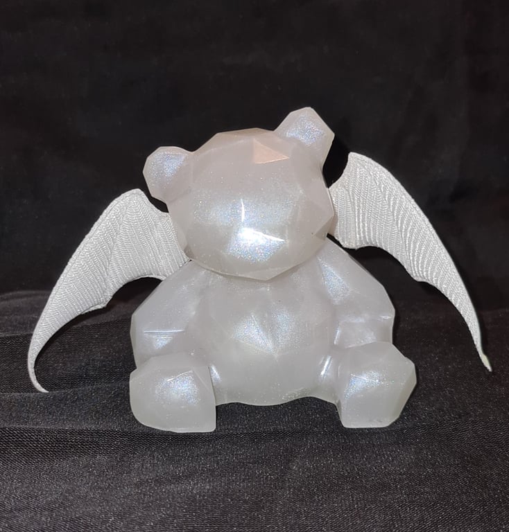 Bat-Bear - Resin Art Bear Figurine - Frosted White - Opal