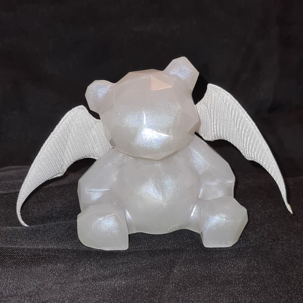 Bat-Bear - Resin Art Bear Figurine - Frosted White - Opal