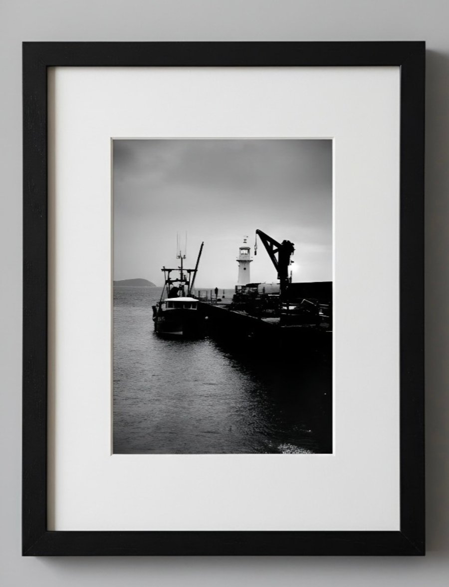 Mevagissey Harbour Print – Cornwall Fishing Boats and Lighthouse