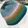 Handknit Noro Beanie Hat 100% wool Stripey Multi