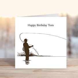 Personalised Black & White  Fly Fishing Card 