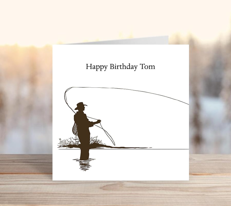 Personalised Black & White  Fly Fishing Card 