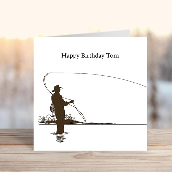 Personalised Black & White  Fly Fishing Card 