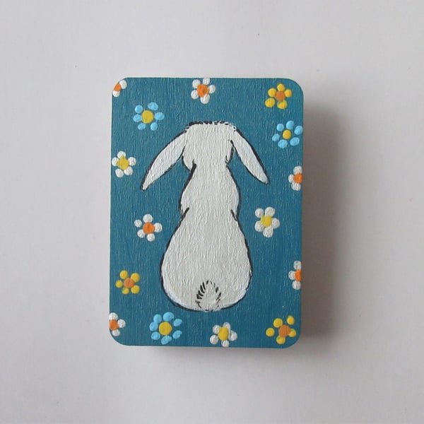 Magnet with Hand Painted Rabbit on Wood