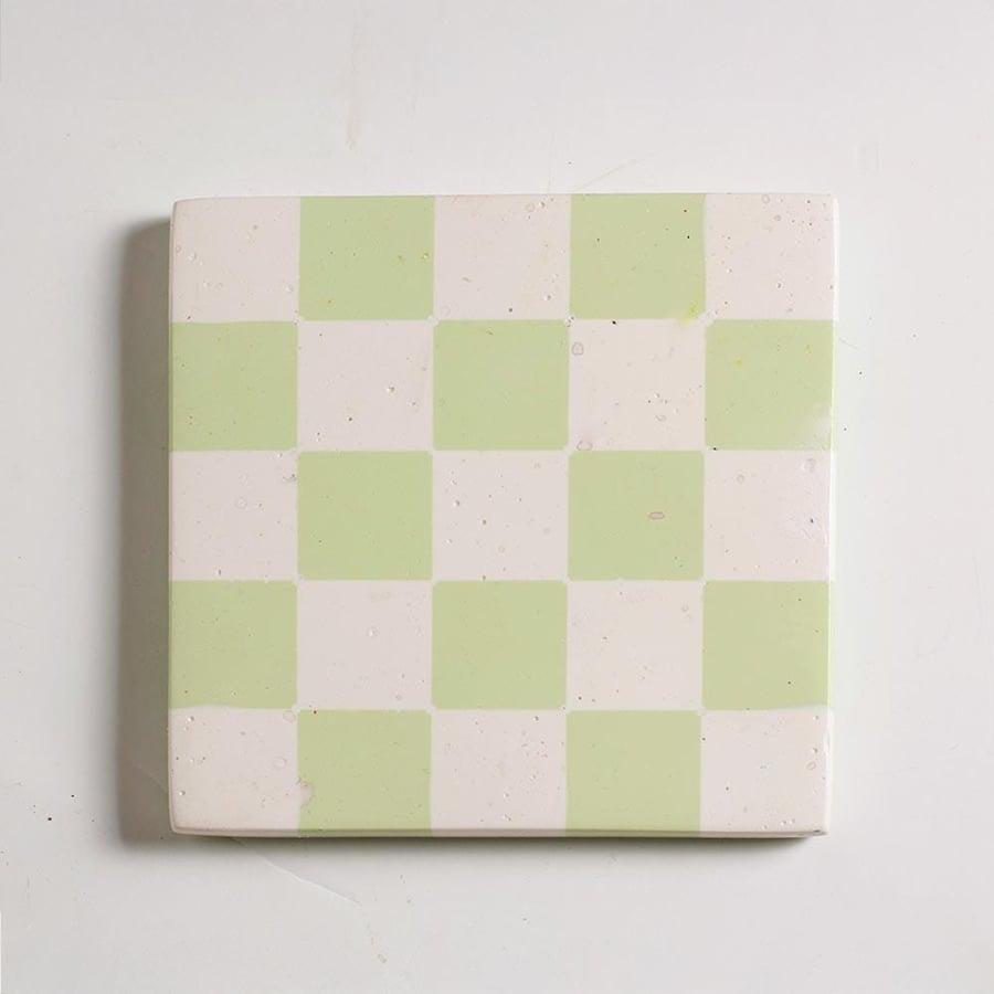 Checkered Coaster –Green & White Jesmonite, Handmade Home Decor, Wedding gifts