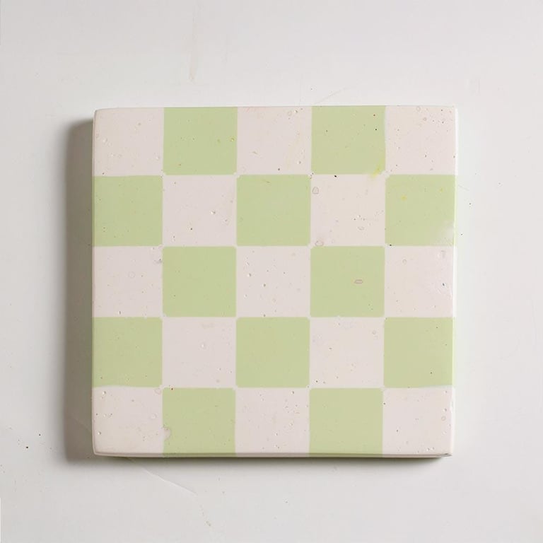 Checkered Coaster –Green & White Jesmonite, Handmade Home Decor, Wedding gifts