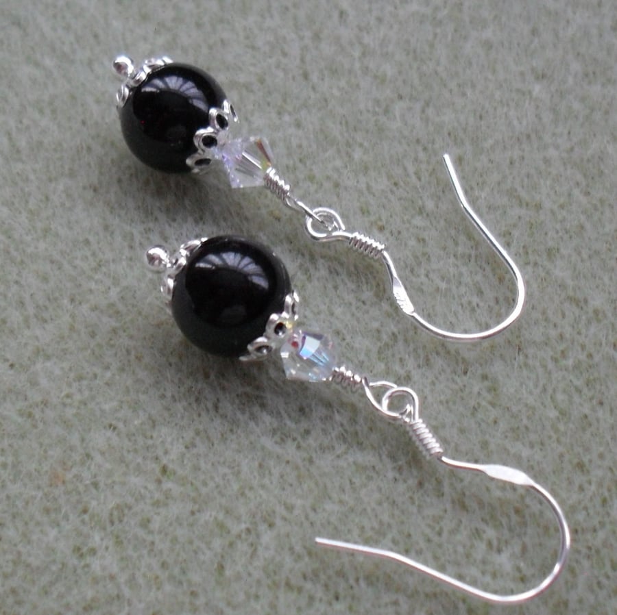 Sterling Silver Black Onyx Earrings With Crystals From Swarovski