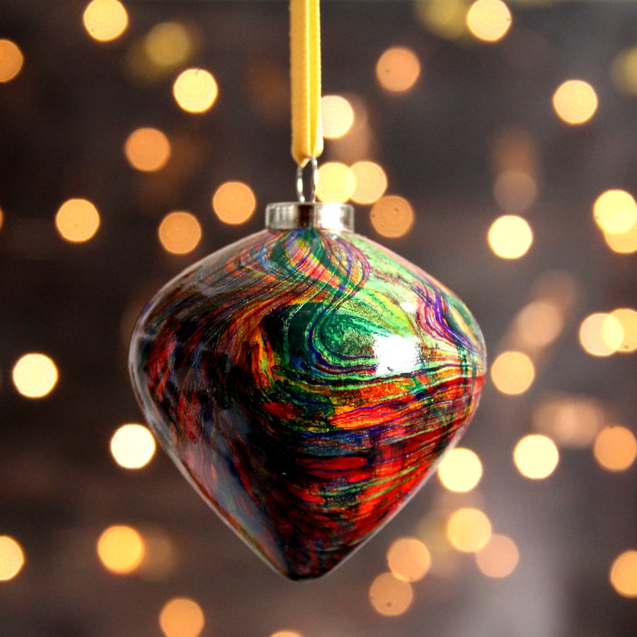 Double rainbow marbled ceramic Christmas bauble drop decoration 