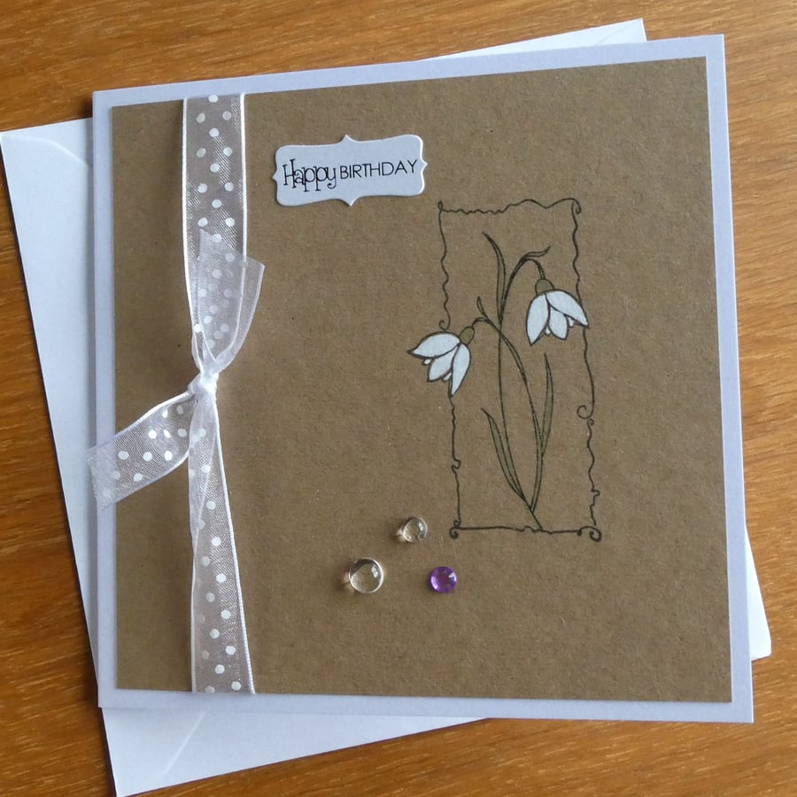 Snowdrops on Kraft Card  Birthday Card