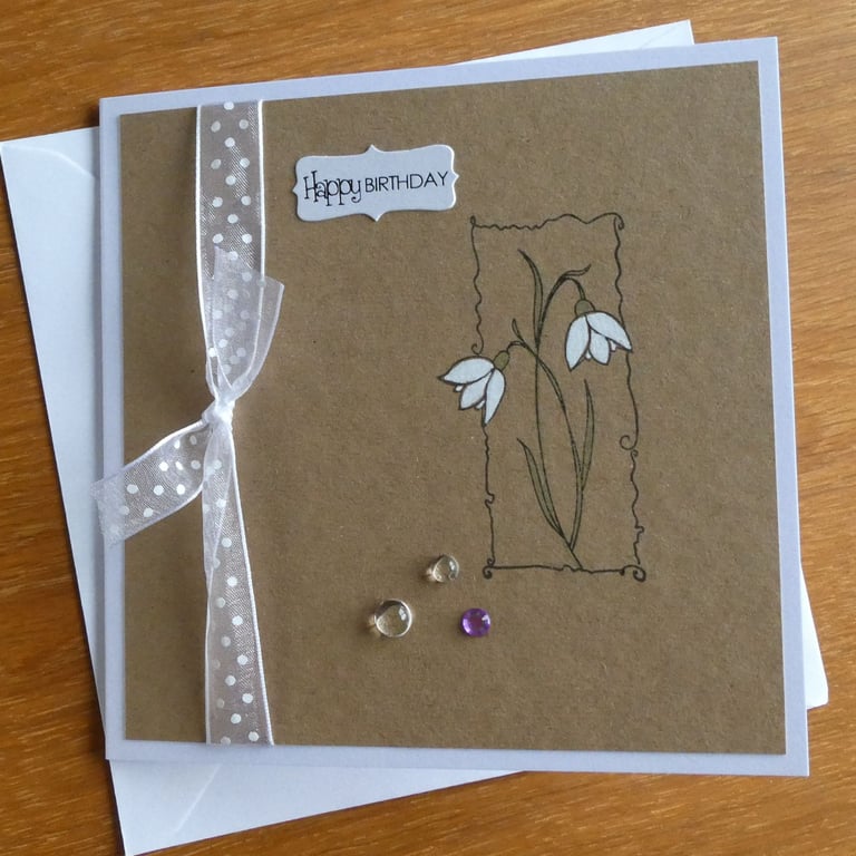 Snowdrops on Kraft Card  Birthday Card