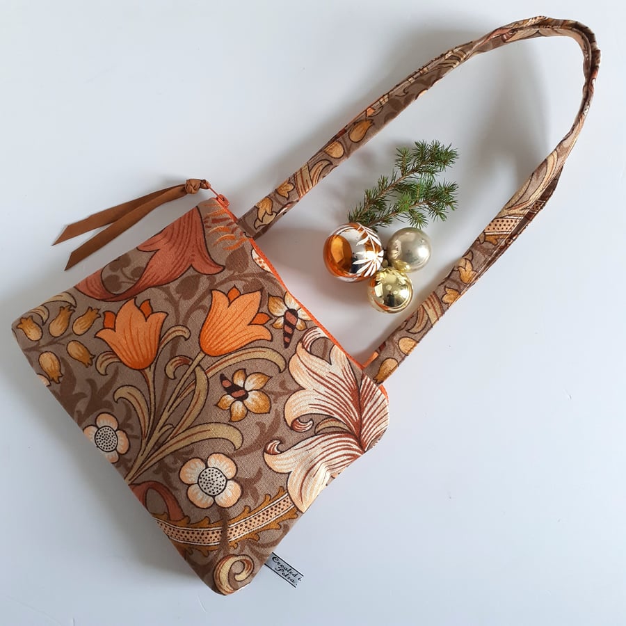 Hand bag upcycled in a vintage Morris and Co Golden Lily fabric with chunky zip