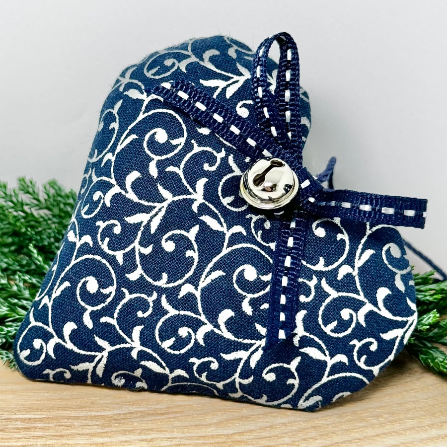 SALE - NAVY AND SILVER CHRISTMAS HEART DECORATION 