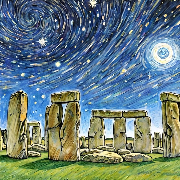 Starry Night Stonehenge A5 Greeting Card 