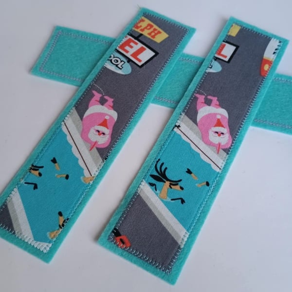 Christmas Bookmark - Santa on Holiday at the Motel pool, felt and fabric