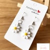 Cute Daisy Earrings White & Yellow, 925 Silver Hooks, Flower Jewellery