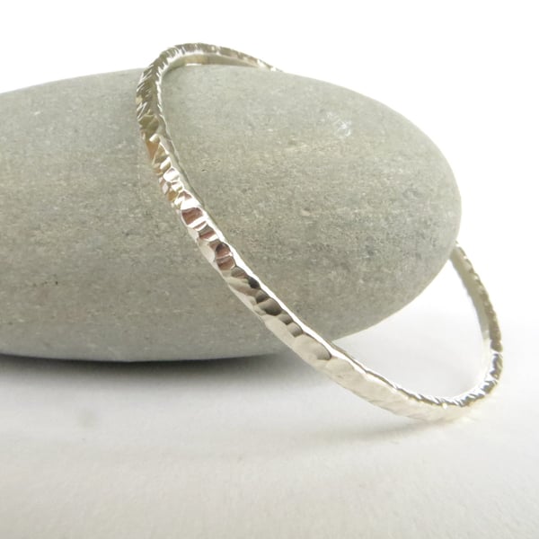 Silver Bangle, Sterling Silver Stacking Bangle, Textured Bracelet, Hallmarked