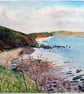 Finnygook Beach Portwrinkle, Cornwall original watercolour oil pastel painting - Image 1