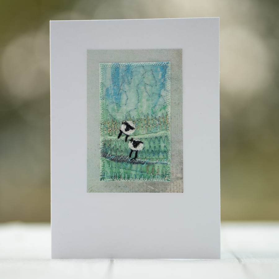 Blank Sheep Mixed Media Textile Greetings Card 