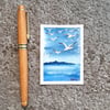 Gulls And Arran. Handpainted Art Trading Card. ACEO. Scottish Watercolour