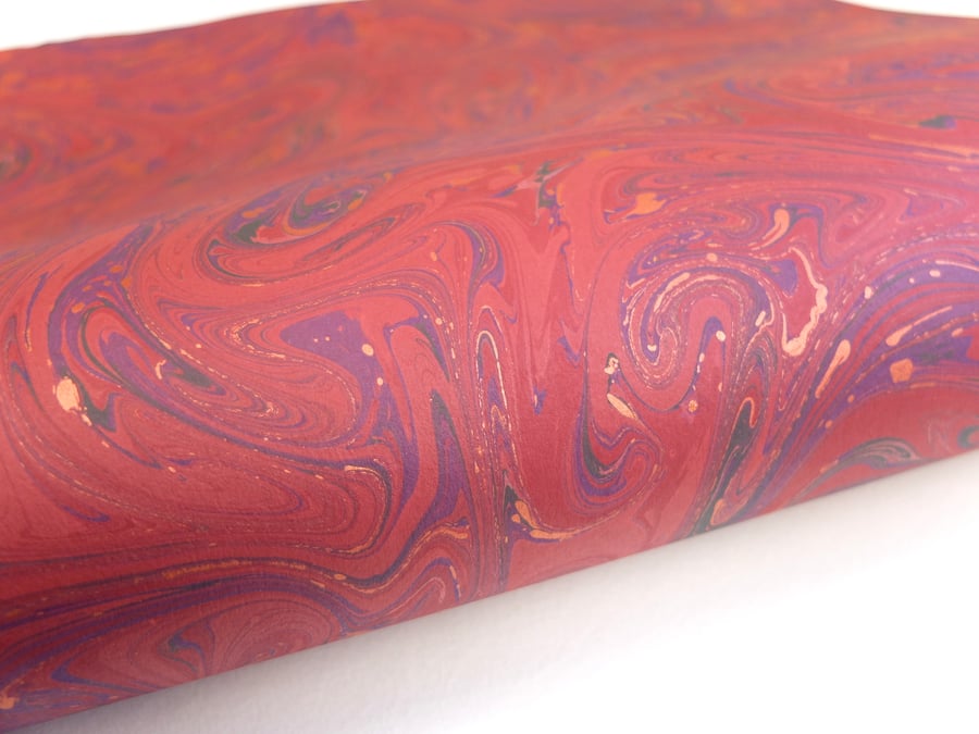 A3 Marbled paper sheet red copper fantasy pattern 