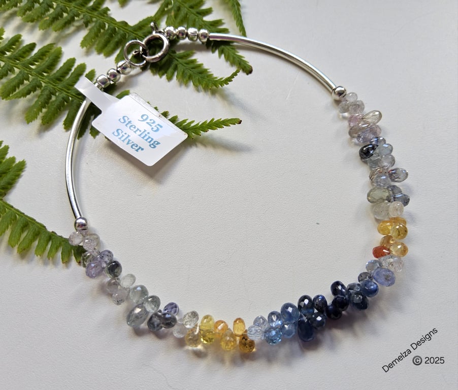  Designer Briolette Sapphire Sterling Silver Bracelet 19cms 