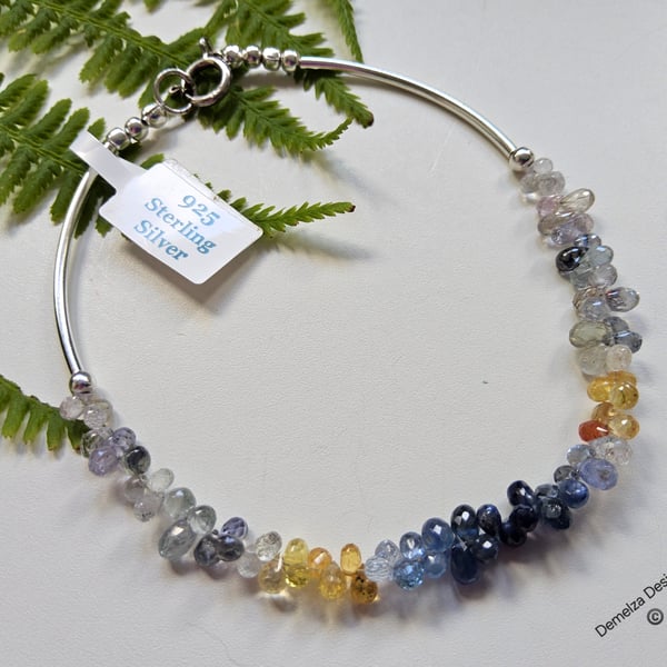  Designer Briolette Sapphire Sterling Silver Bracelet 19cms 