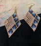 Handmade Beaded Diamond Earrings, Geometric Blue & Rose Gold Seed Bead Earrings
