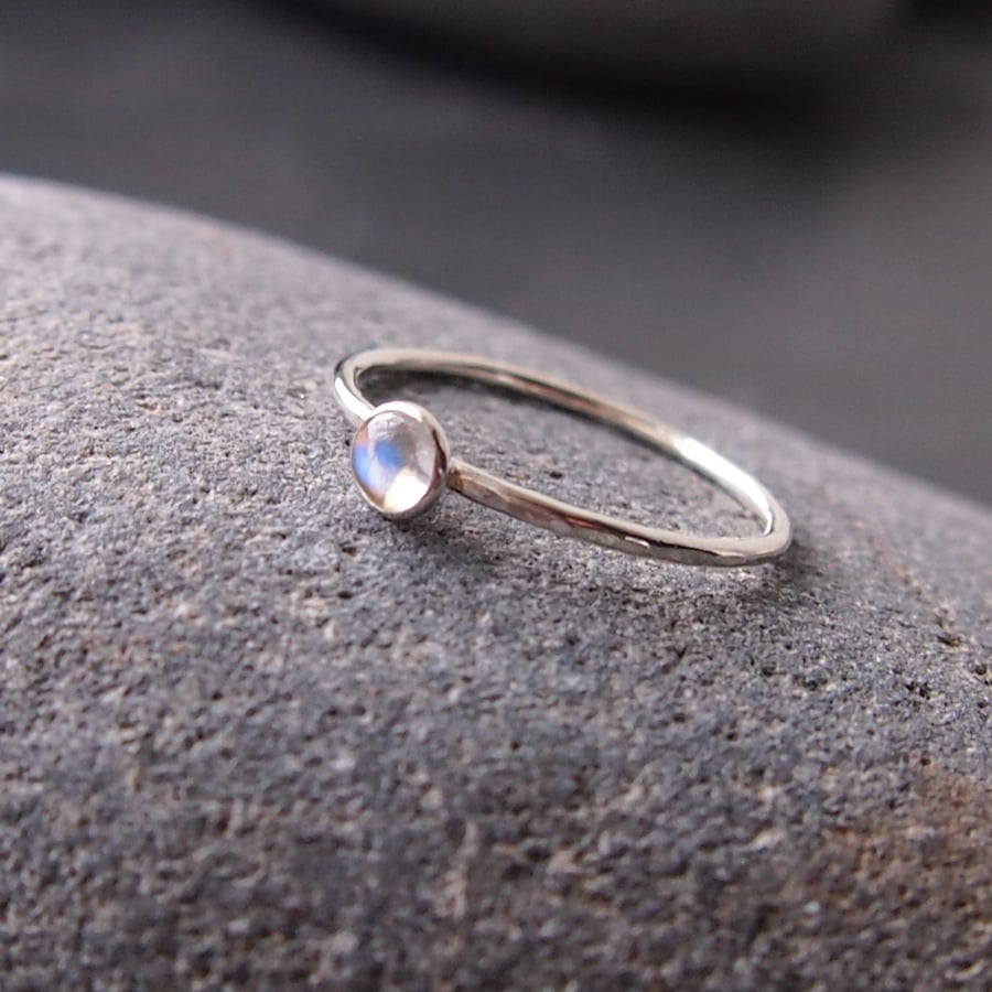 Moonstone Skinny Stacking Sterling Silver Ring.