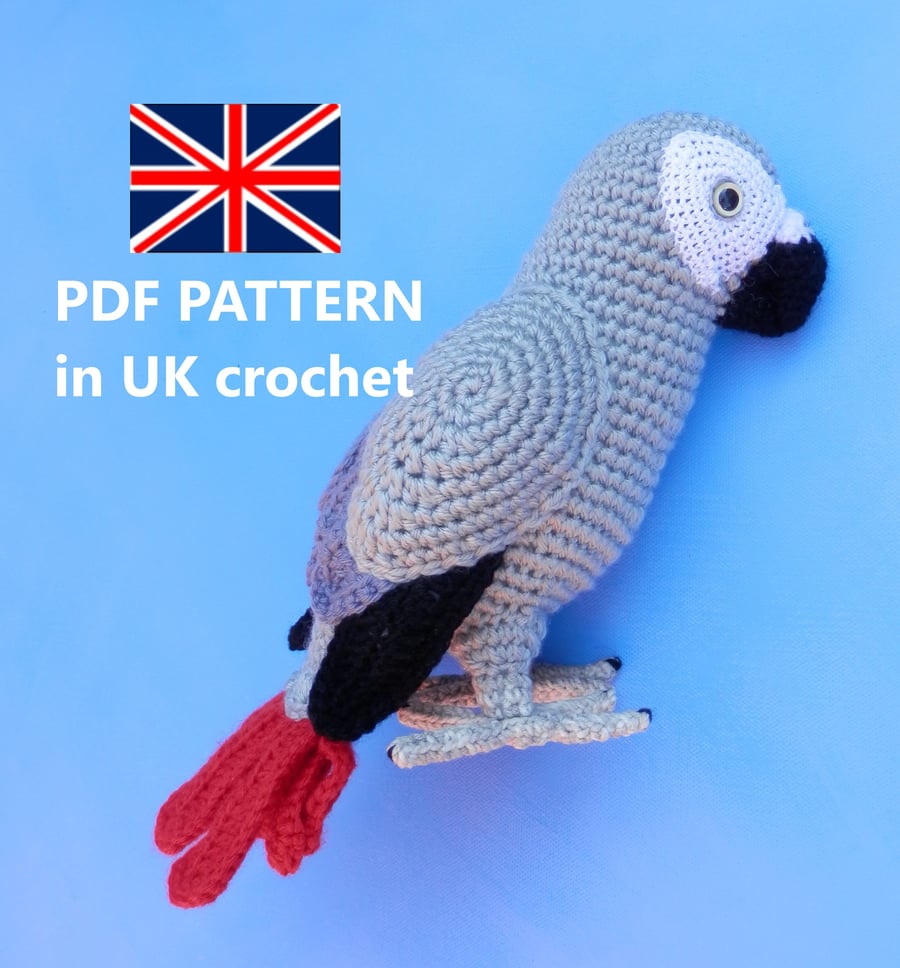 Crochet Pattern for African Grey Parrot UK crochet