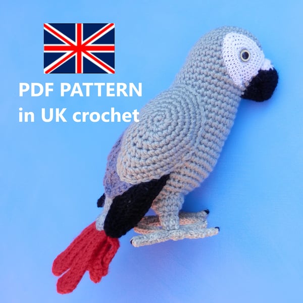 Crochet Pattern for African Grey Parrot UK crochet