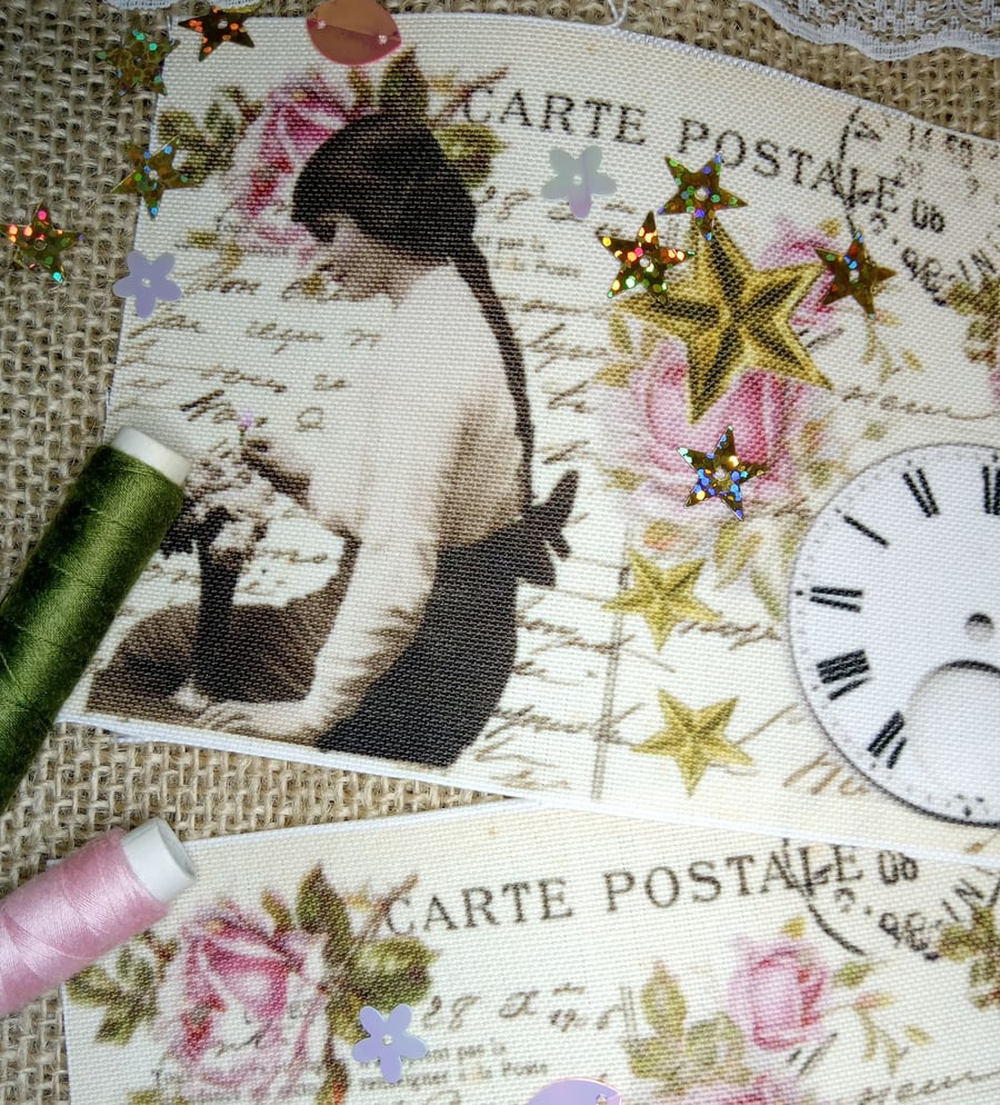 Rose girl 2 fabric panels slow sew 10x15cm