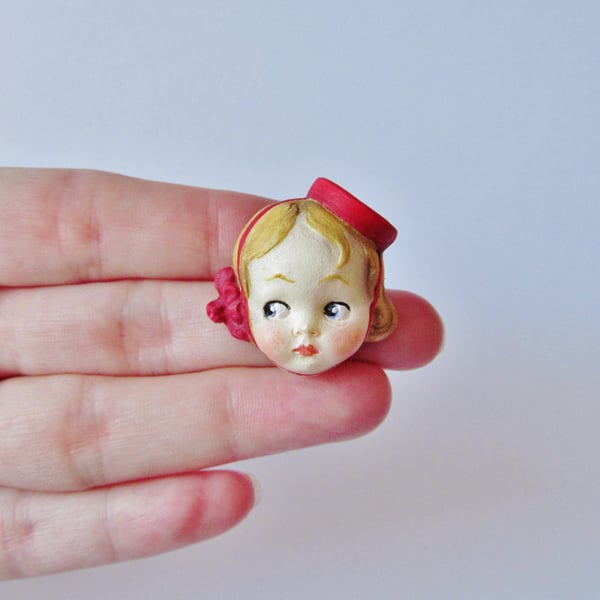 Dottie Dollie Doll  Face Brooch - Judy the Bell Girl