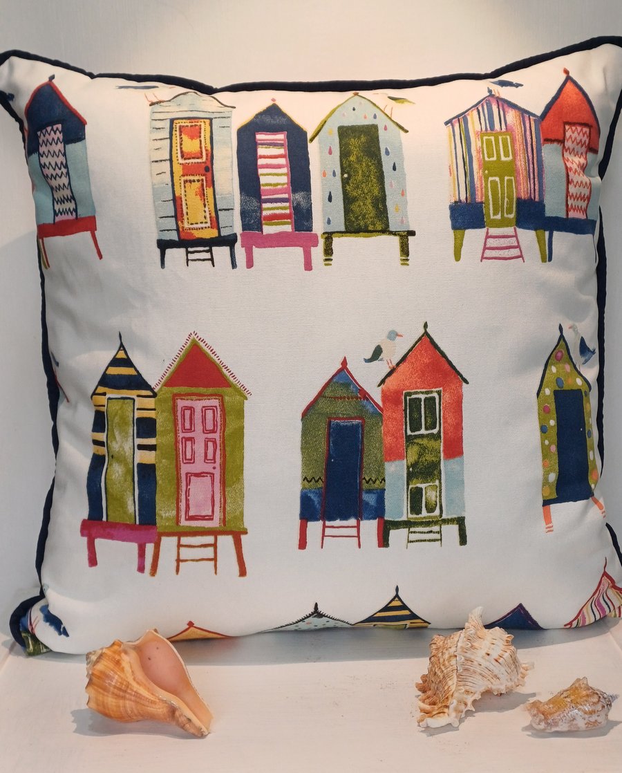 Beach Hut Cushion, zip closure