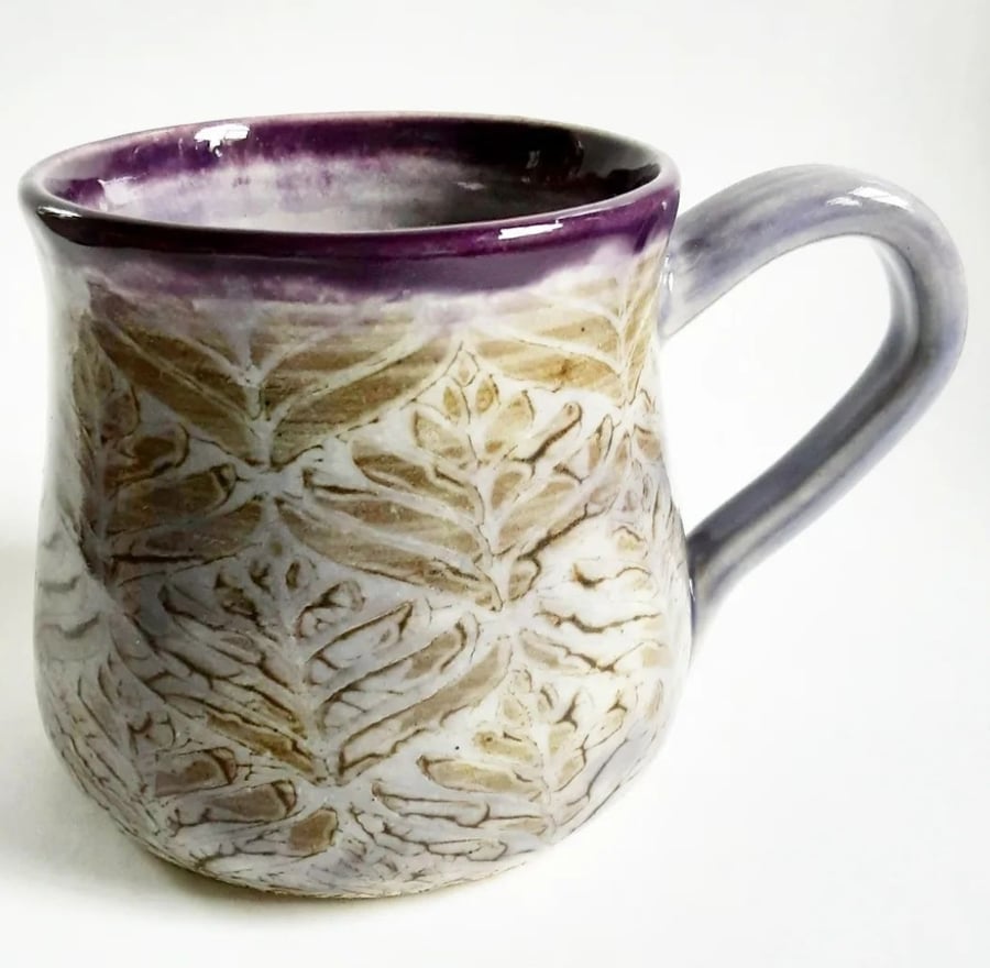 Purple Patterned Glazed Mug - Hand Thrown Stoneware Ceramic Mug 