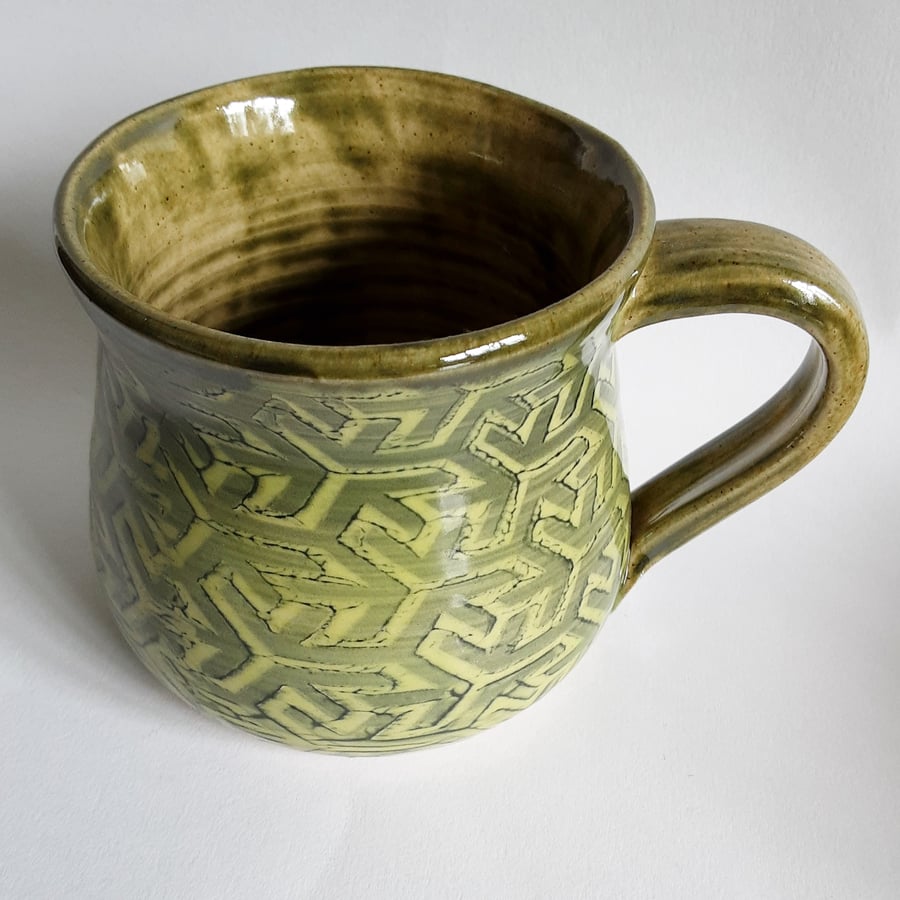 Green Patterned Mug - Hand Thrown Stoneware Ceramic Mug
