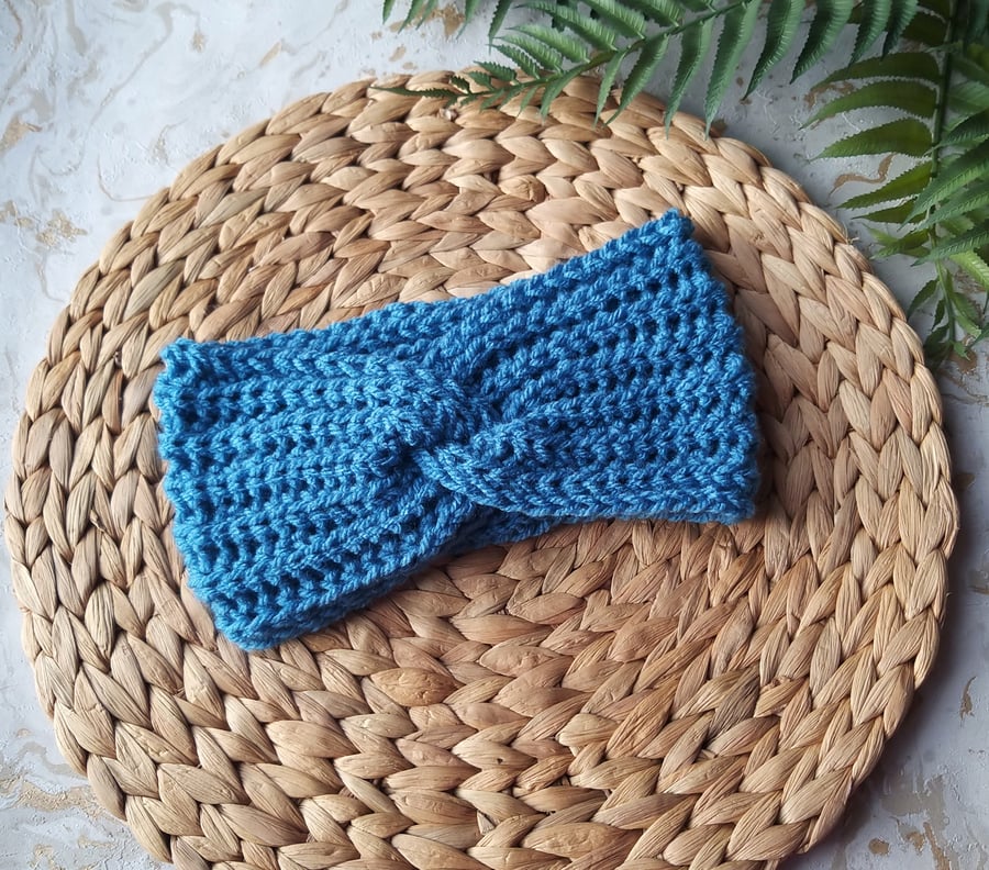 2024Sale Crochet Ear Warmers - Headband Twist Style Cornish Blue