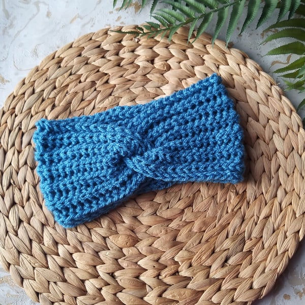 Sale Crochet Ear Warmers - Headband Twist Style Cornish Blue