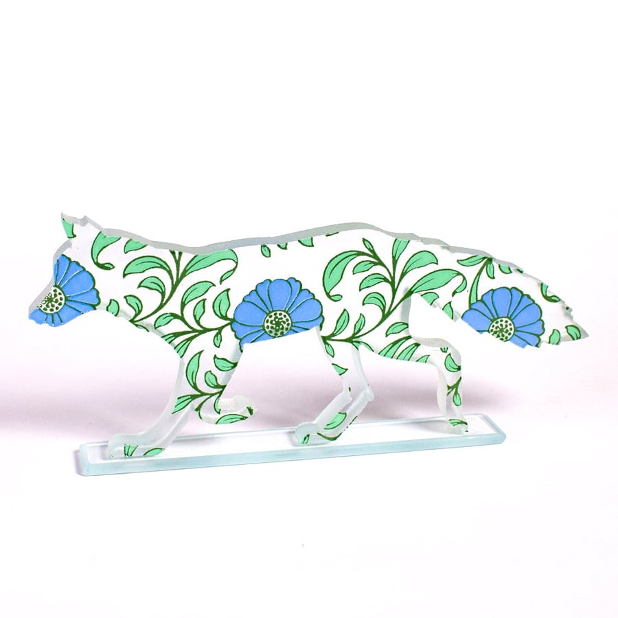 Floral Fox Glass Sculpture