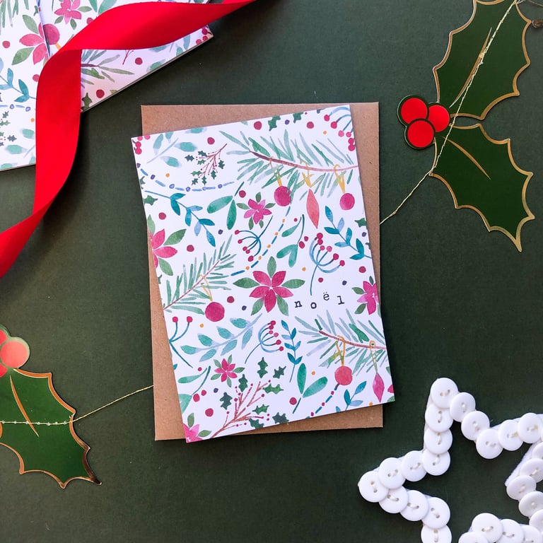 Noel Christmas Card Seasonal Patterns Card, Pack of 5