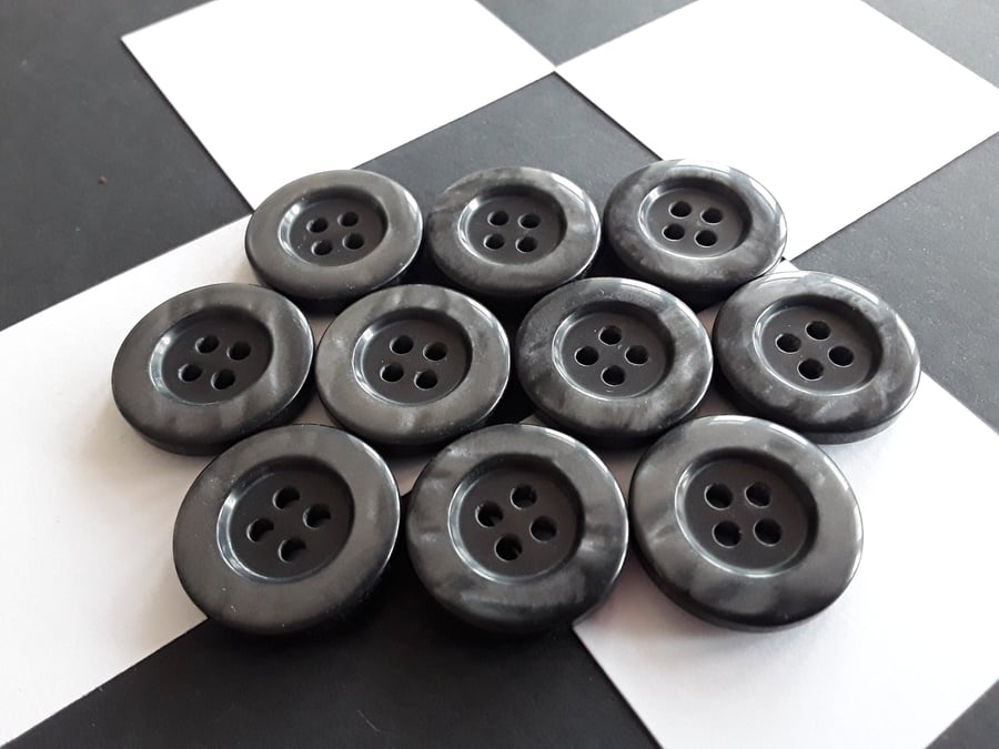 23mm 36L Mid Grey Polyester broad rim classic Buttons, Italian made x 5