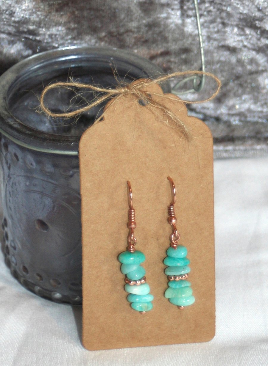 Amazonite and rose gold plated dangle earrings
