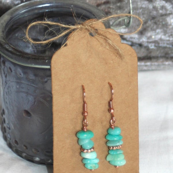 Amazonite and rose gold plated dangle earrings