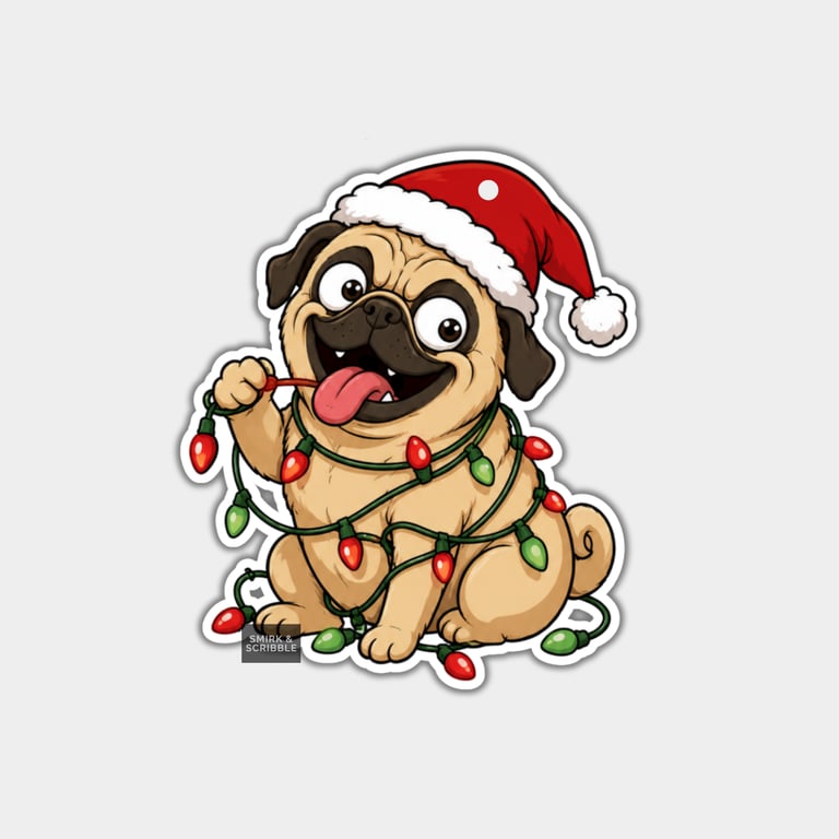 Unique Funny Christmas Gift Tags For Adults, 6pk - Happy Pug & Lights