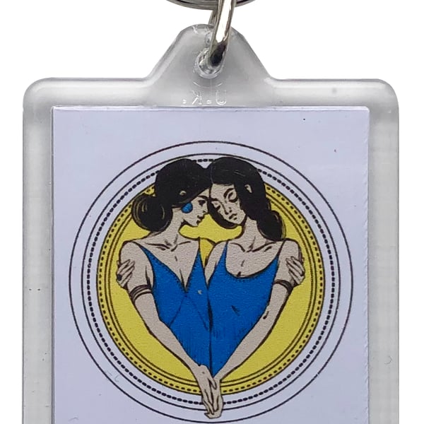Gemini Keyring with 50 x 35mm Insert - The Twins (22nd May-21st June) 