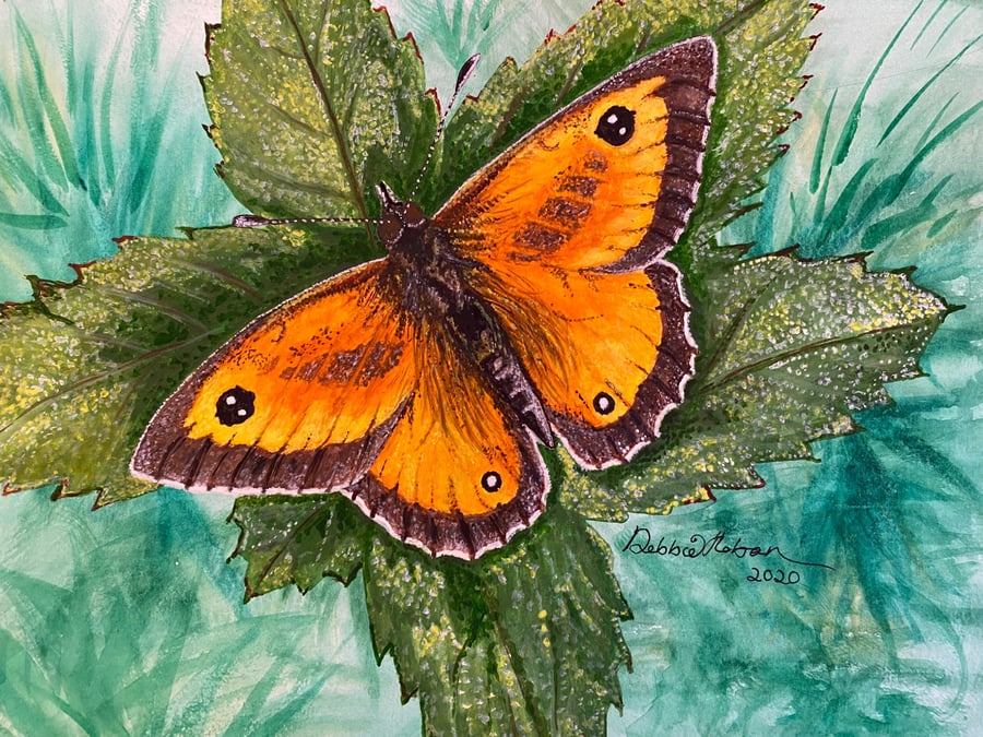 Stunning, original watercolour of a Gatekeeper butterfly 